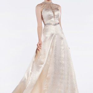 Sequined Neckline Glittered A-Line Dress CD13557